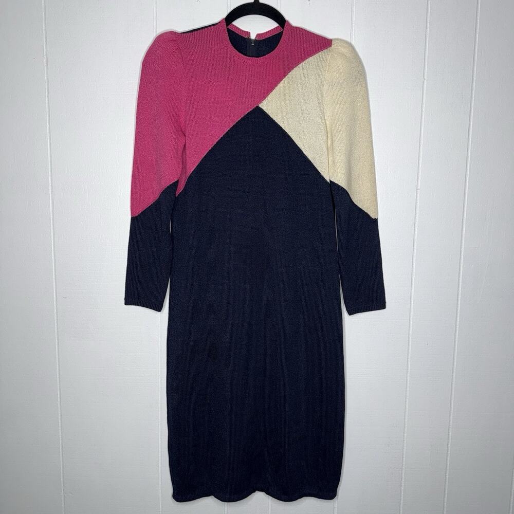 Vintage St. John Saks Fifth Avenue Women’s Santana Knit Dress Navy Pink Size 4?